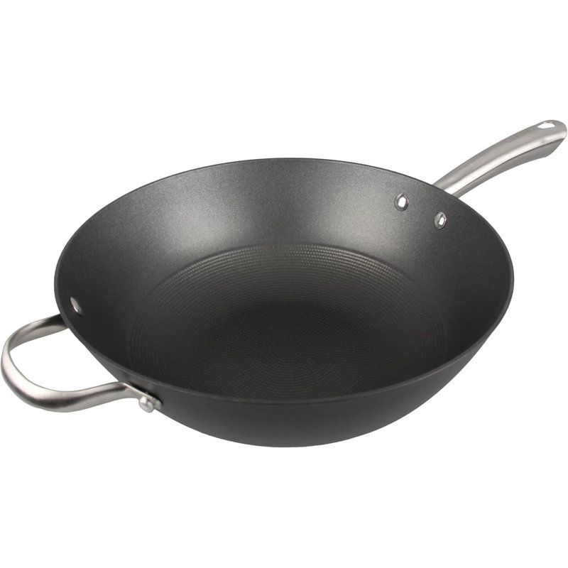 Wok en fonte en nid d'abeille de 12,5 po de Cuisiland avec deux poignées - poêle à frire antiadhésive, longues poignées en acier inoxydable, va au four, rétention de chaleur en fonte classique