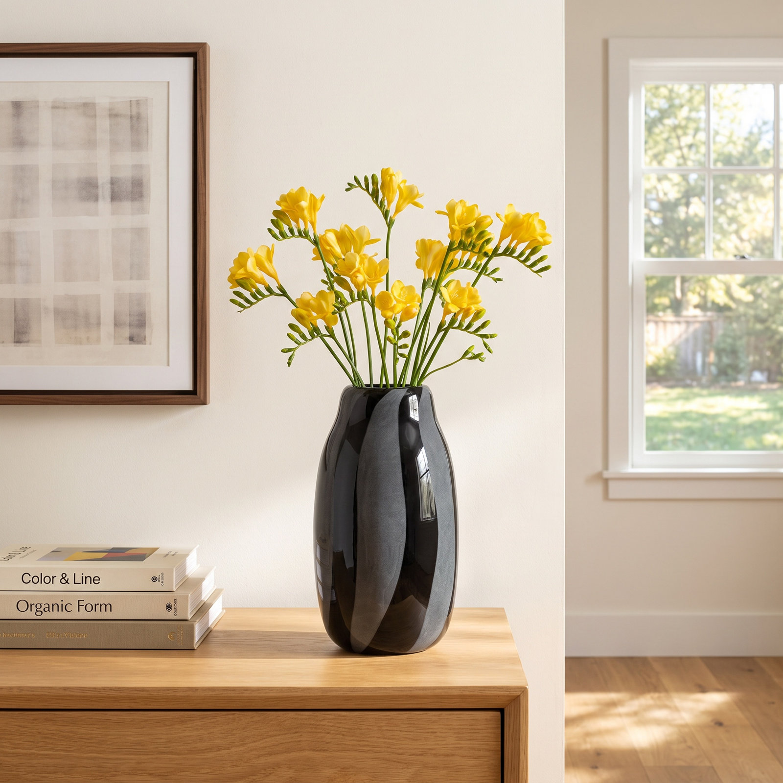 Mele Table Vase, 10" H x 6" W x 5" D, Black