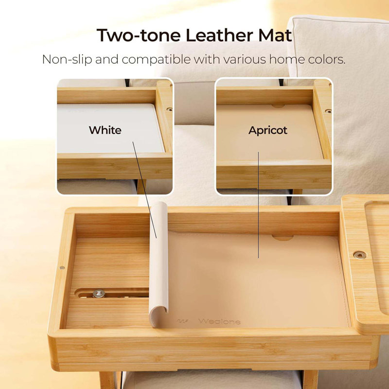 Mini Couch Arm Table For Narrow Armrest, Bamboo Sofa Arm Tray With Storage Box, Rotating Tabletop & Phone Stand, Adjustable Sofa Arm Table Clip For Snacks Or Dining, Width Of Armrest 1-7 Inch