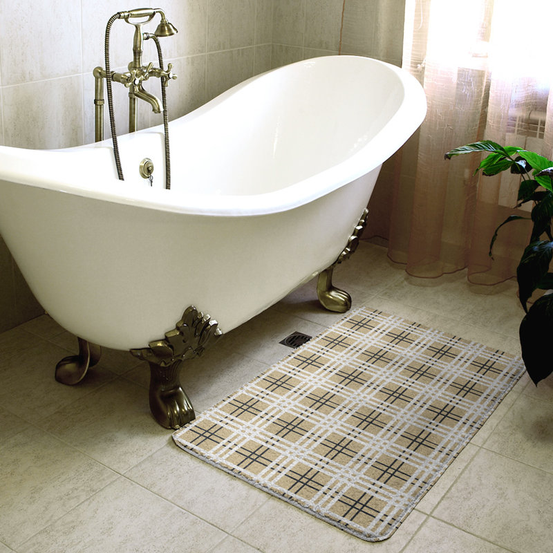 Memory Foam Non-Slip Bath Rug, 21" W x 34" L, Gold/White 2
