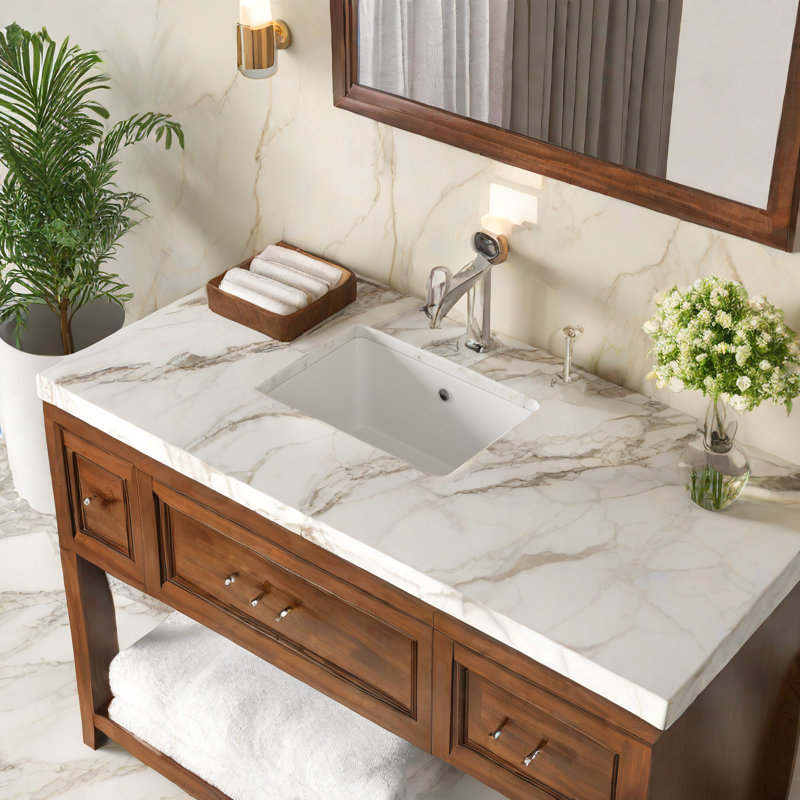 Lavabo de salle de bain rectangulaire en céramique avec trop-plein 12 po APRESSHUI