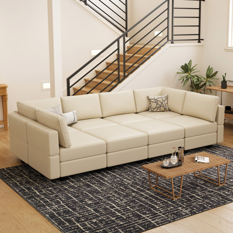 Ancram 8-Seats Large Faux Leather Sofa Bed Storage Couch Convertible Memory Foam Modular Sofa Sectional Sofa Sleeper For Livingroom Bedroom