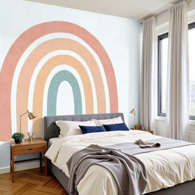 Peel and Stick Wallpaper 96" W x 69" H Modern Self Adhesive Wall Mural for Bedroom Wax kids drawn colorful rainbow Childs