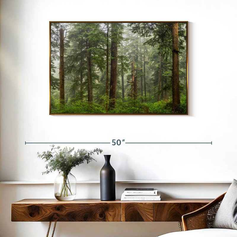 Panorama de la forêt sur la côte de l'Oregon, Cadre flottant doré, 37 po x 25 po