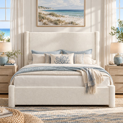 Coletti 51.8" High Headboard Upholstered Platform Bed With 2 Large Wooden Storage Drawers, White, Queen Size