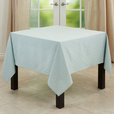 Aqua Modern Stitched Line Cotton Blend Tablecloth 70" W X 70" L