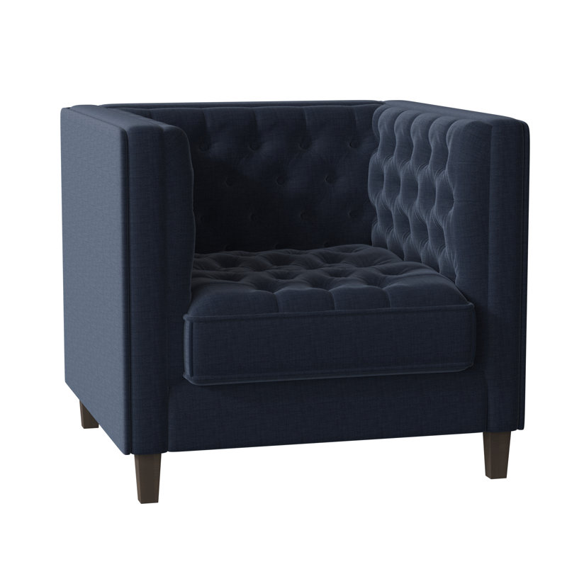 Jess Tufted Armchair, Bella Black Performance Velvet, Brown Mahogany