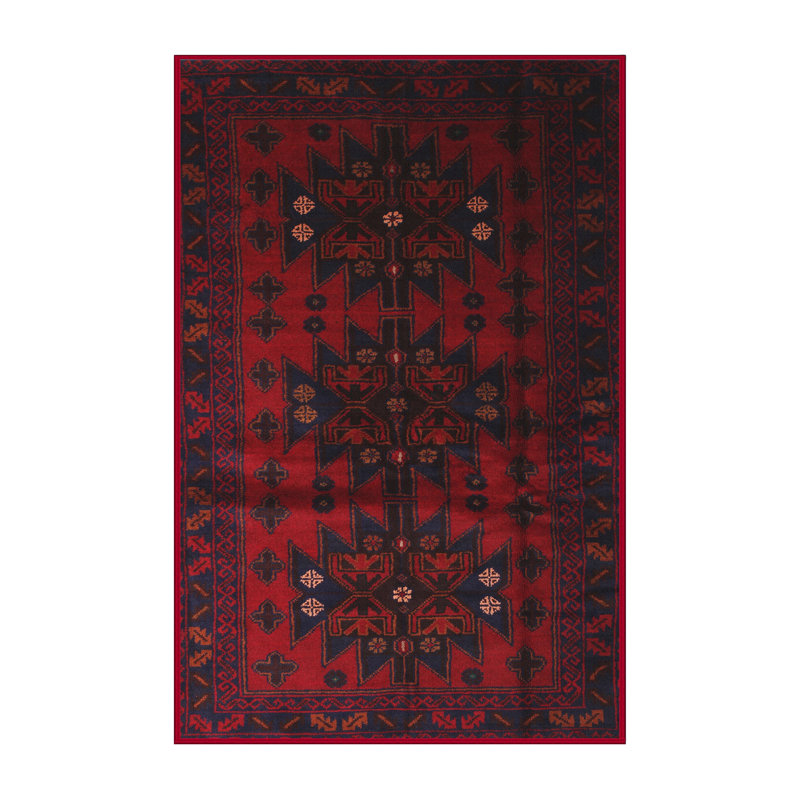 Tapis de zone rouge/bleu contemporaine, Rectangle 8 pi x 10 pi