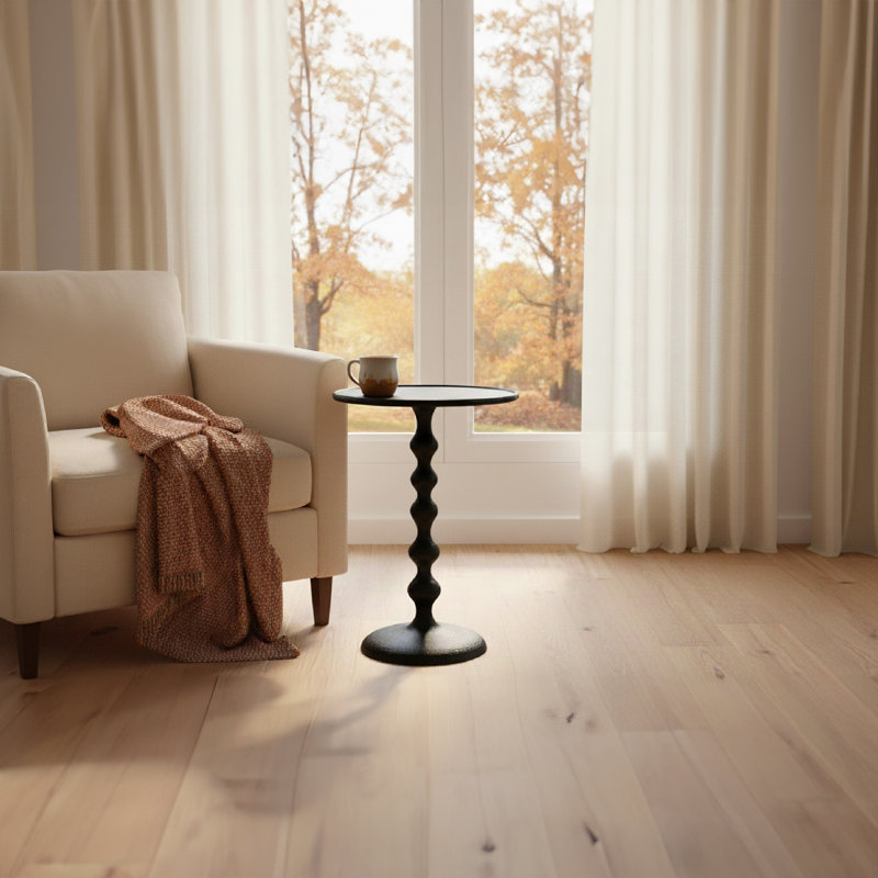 Lurene 22 Inch Round Side End Table - Cast Aluminum With Hammered Texture For Small Places, Matte Black