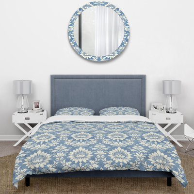 Cornflower Blue And Silver Country Chic II - Country Duvet Cover Set