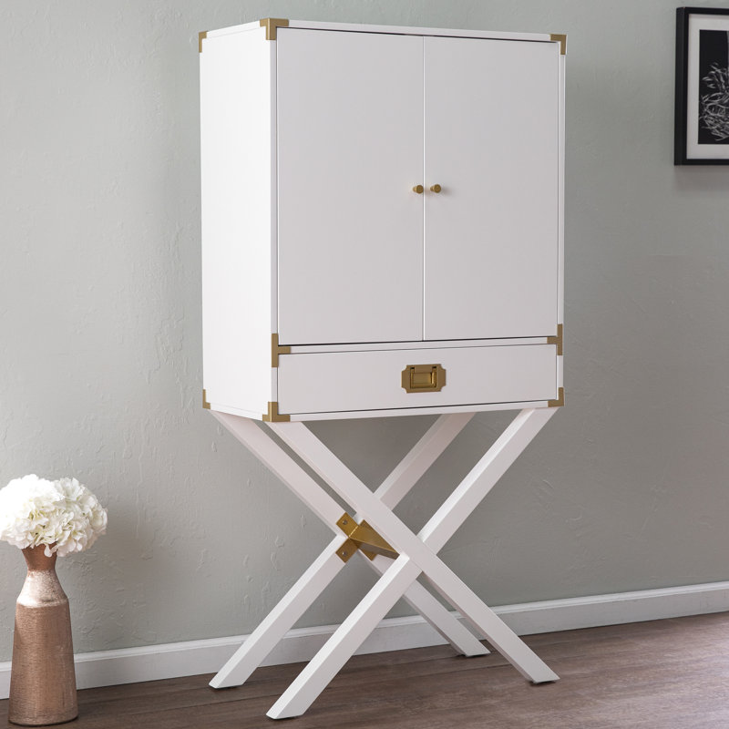 Rangement pour bar blanc - hauteur de paquet de 12 po, matériau de grand tiroir spacieux, détails or chic, style invités