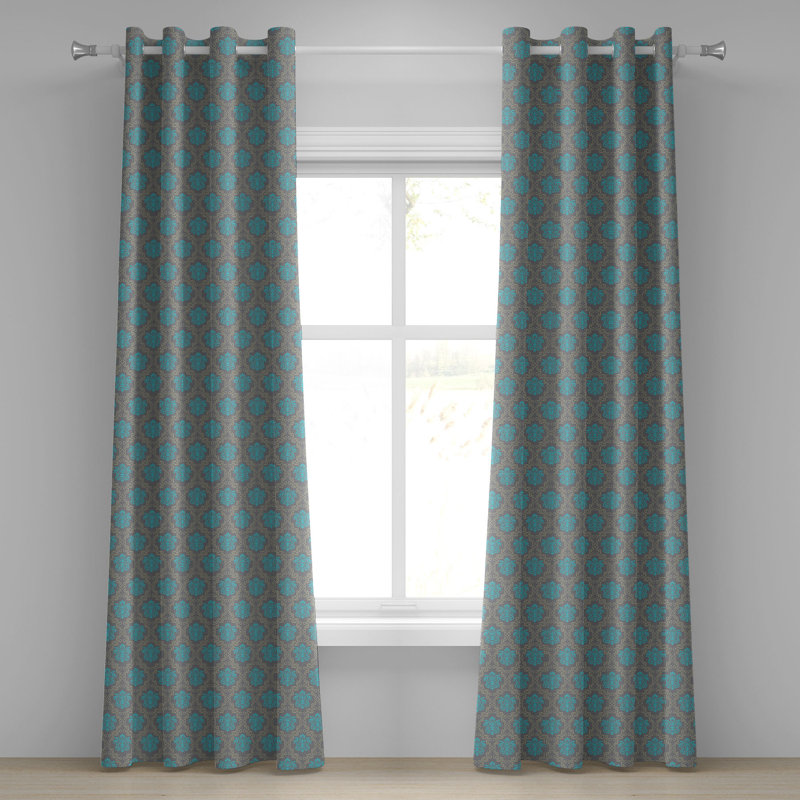 Rideau décoratif à œillets 2 panneaux East Urban Home, bleu ciel, jaune cacao, L 50 po x L 108 po