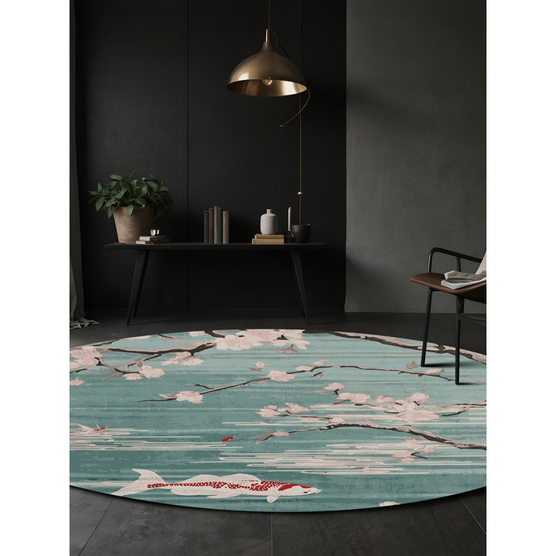 Tapis gris soyeux et moelleux, Rond 5 pi