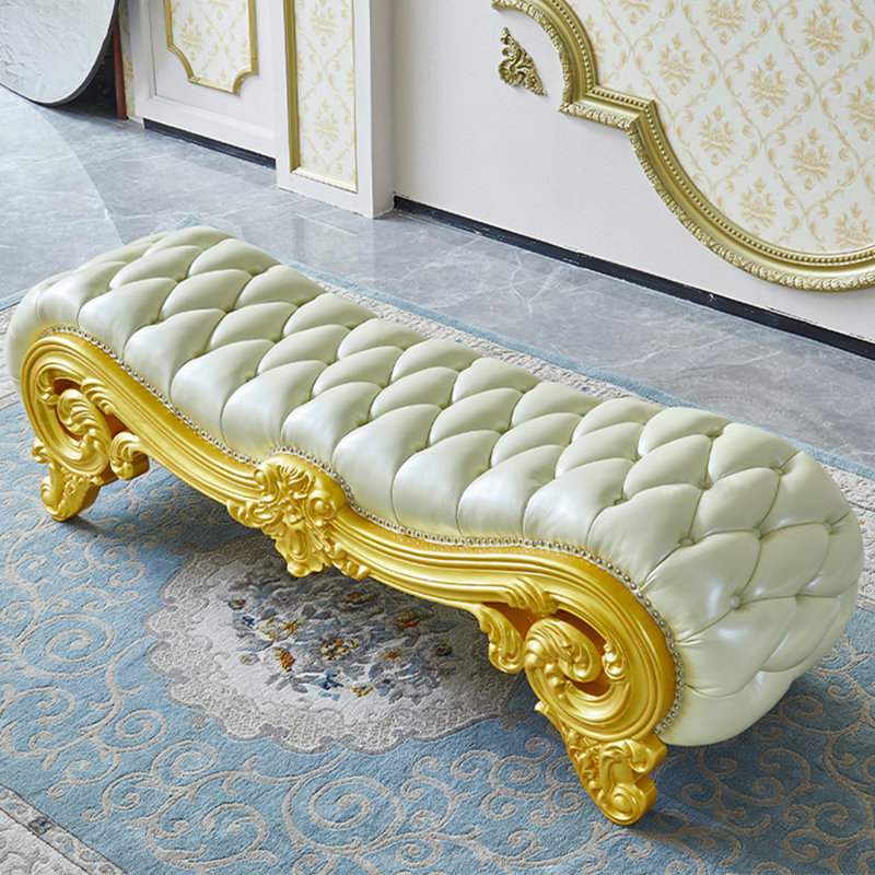 Banc rembourré en bois véritable de style européen pour chambre en bois massif