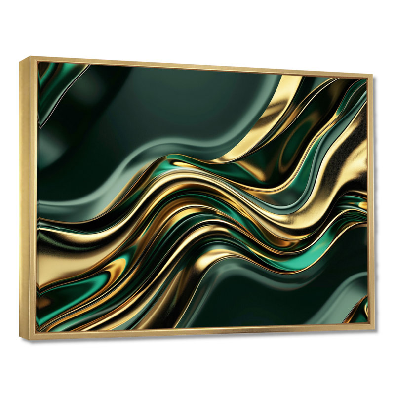 «Sweet Emerald Gold Flows», impression sur toile encadrée, Cadre flottant doré, H 34 po x l 44 po