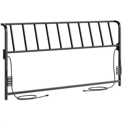 King Size Metal Headboard with USB Port and Charging Station，Adjustable Height