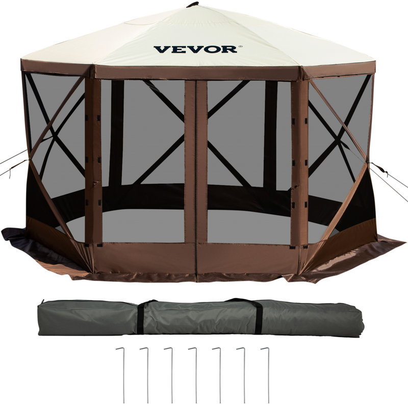 VEVOR 12 ft x 12 ft Brown and Beige Pop-Up Gazebo Tent