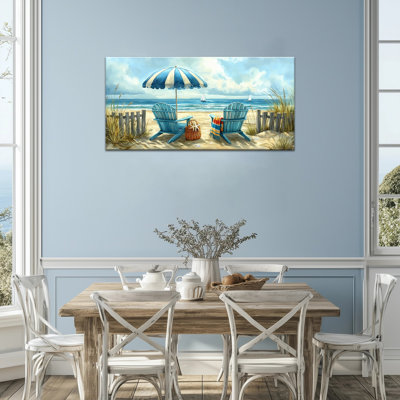 «Beach Scene», art mural sur toile de bord de mer pour le salon, œuvre d'art de la peinture océanique pour chambre à coucher, impression nautique encadrée de pin, 12 po x 24 po