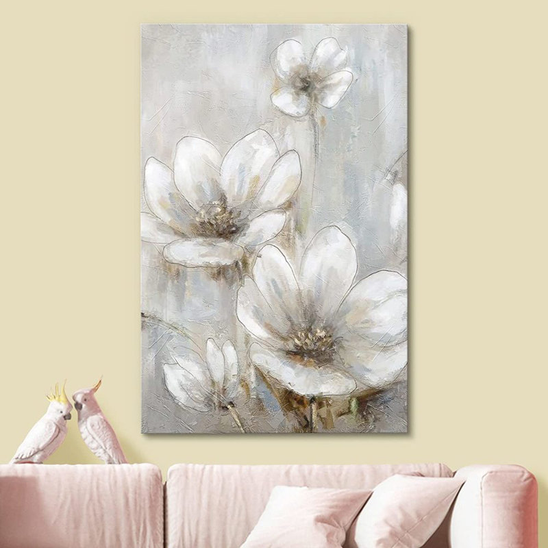 " White Garden Daisy " Painting Print, Wrapped Canvas, 18" H x 12" W