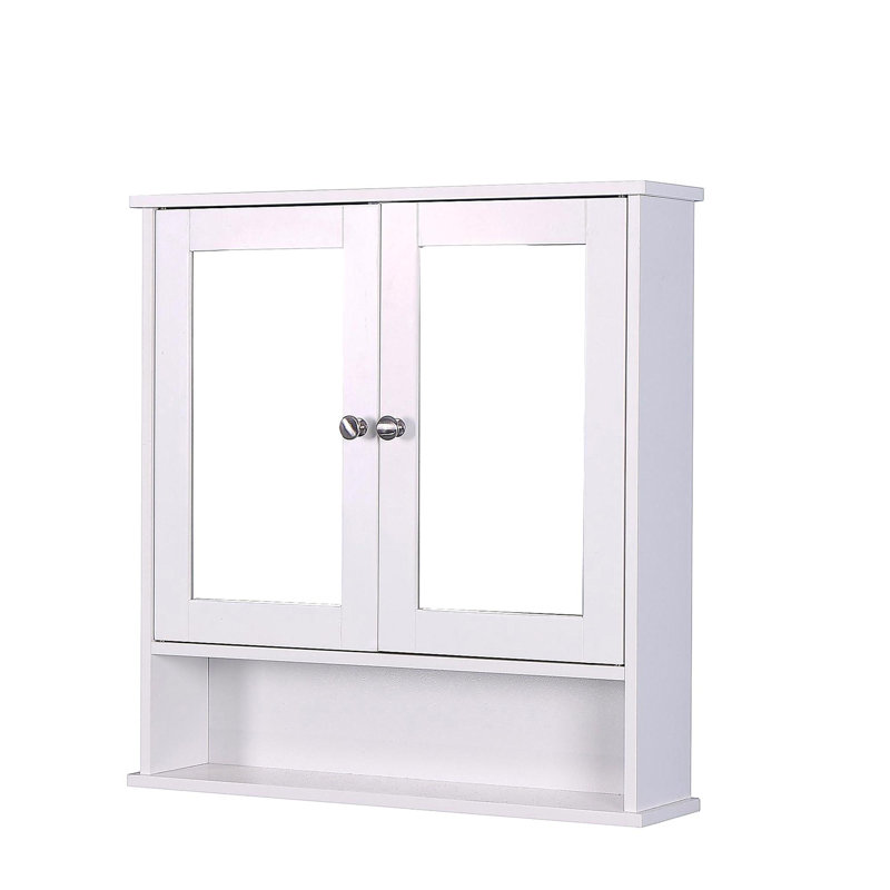 Armoire de salle de bain murale blanche avec 2 portes miroir et tablette réglable