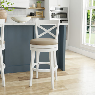 Ewan Swivel Upholstered Counter Stool with Solid Wood Frame