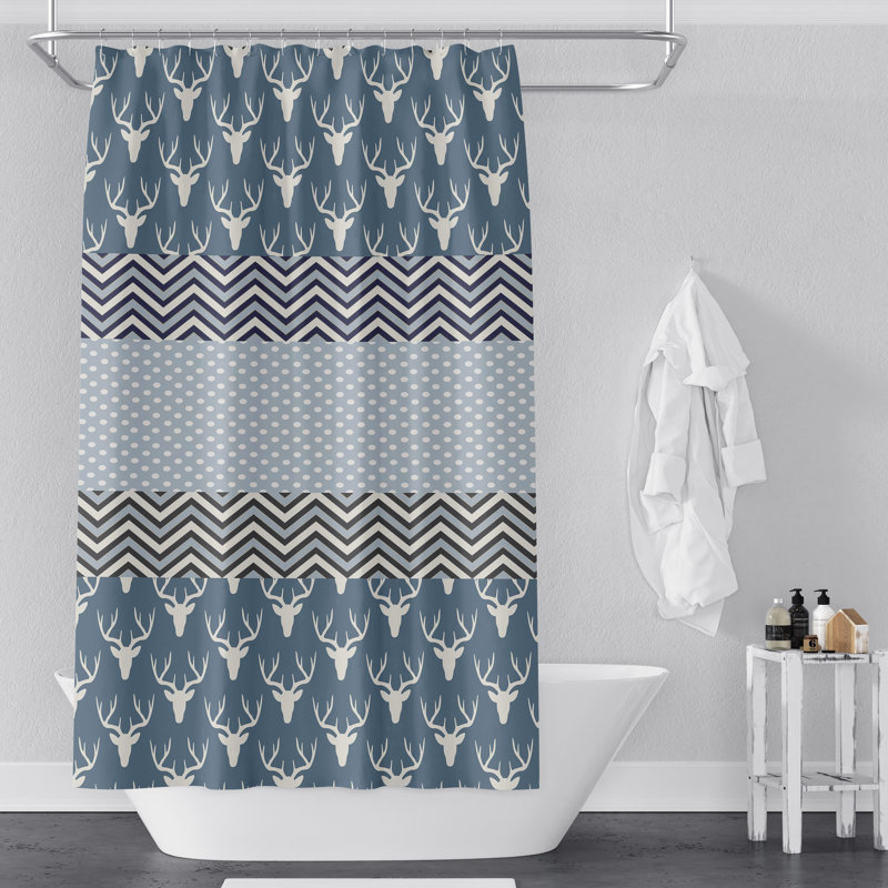 Heffington Shower Curtain, 83" H x 70" W, Blue/White/Gray