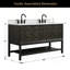 60"  Freestanding Double Sink Dark Solid Wood Brown Oak Bathroom Vanity with Engineered Marble Top-375181692