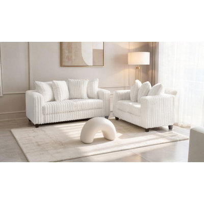 Modern Corduroy Sofa And Loveseat Set With Deep Seats And Plush Cushions