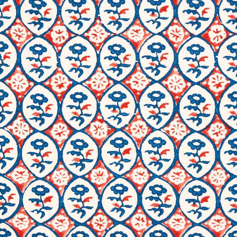 Tissu floral Josiane, Rouge / bleu marine