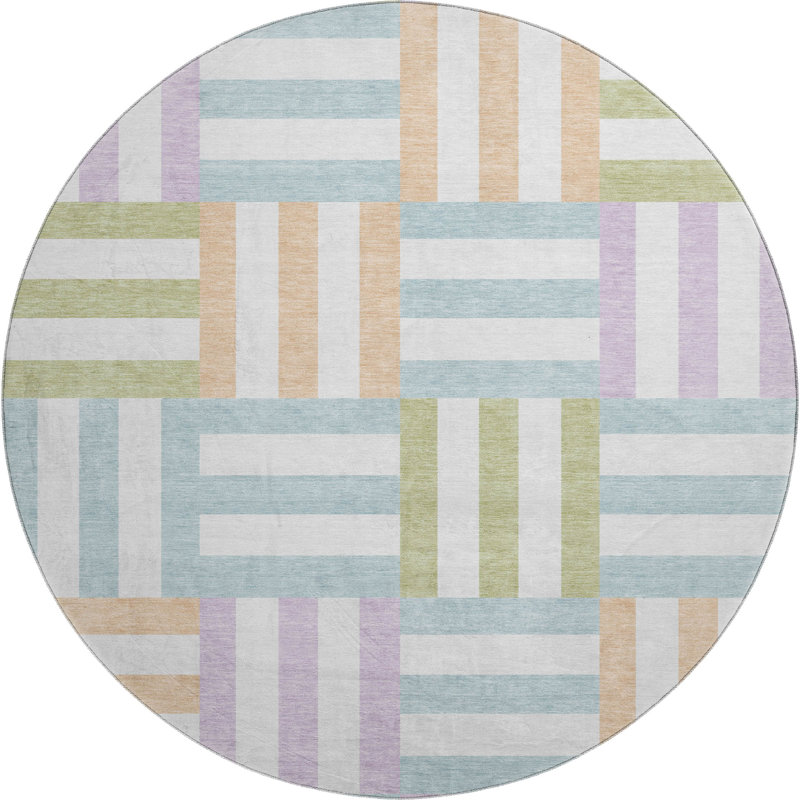 Premium Machine Washable Mayfield AMF2332 Geometric Rug, Pearl, 8' Round