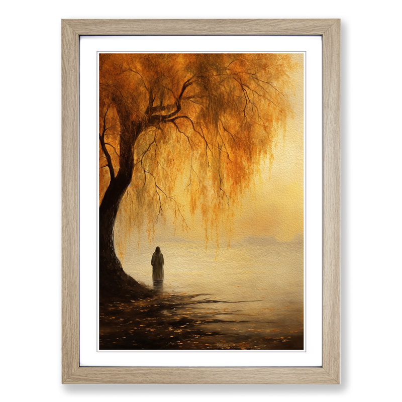 Weeping Willow Romanticism Art - Framed Print, 46cm H x 34cm W, Oak Framed