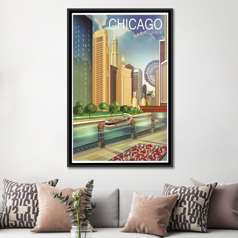 «Chicago I» par Old Red Truck - impression sur toile, H 26 po x l 18 po x P 1,5 po, Toile avec cadre noir, Pas de tapis