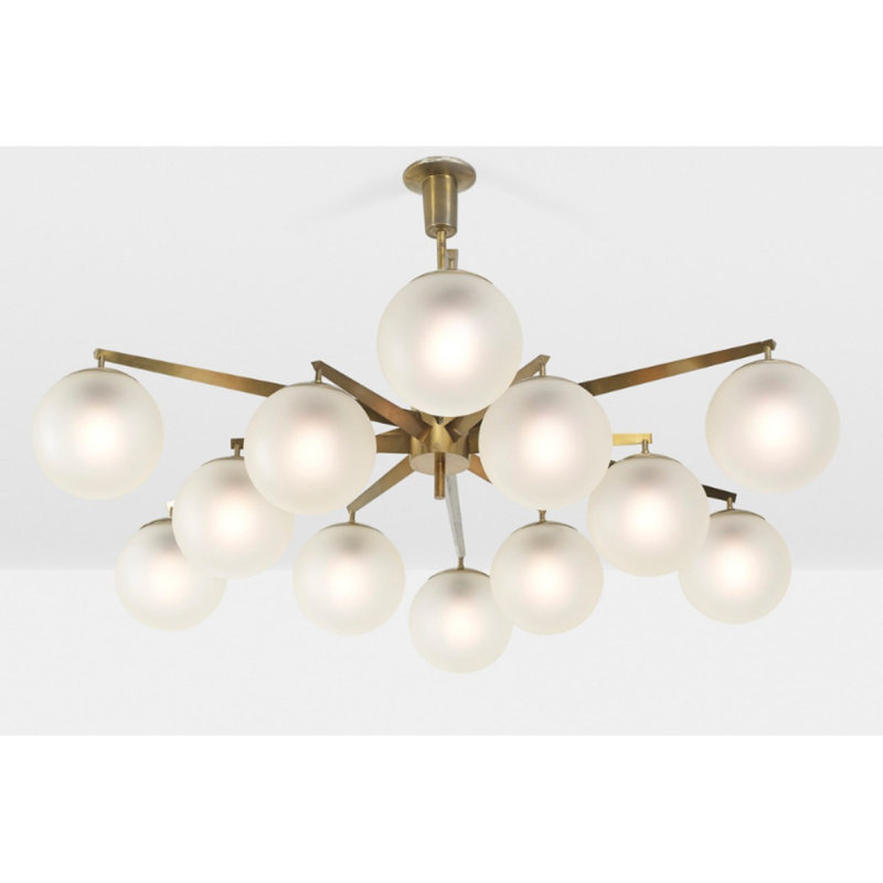 Lustre linéaire moderne à intensité variable Spoutnik, Laiton brossé, H 40 po x l 78 po x P 78 po, Transparent