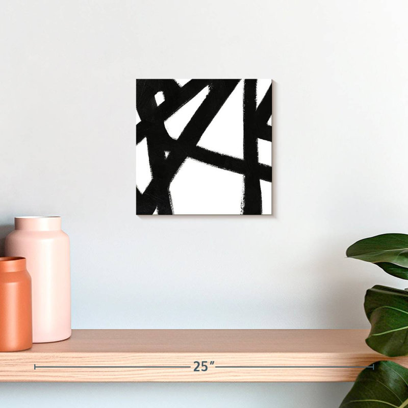 Encre noire stries IV sur toile, H 10 po x l 10 po x P 1,25 po