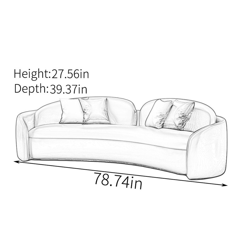 Canapé nordique simple, H 27,56 po x l 78,74 po x P 39,37 po