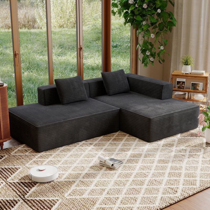 Boneless 90" Cloud Frameless Modular Sectional Sofa With Right Chaise Lounge - Modern Minimalist Corduroy Couch, Deep Seat & No Assembly Required
