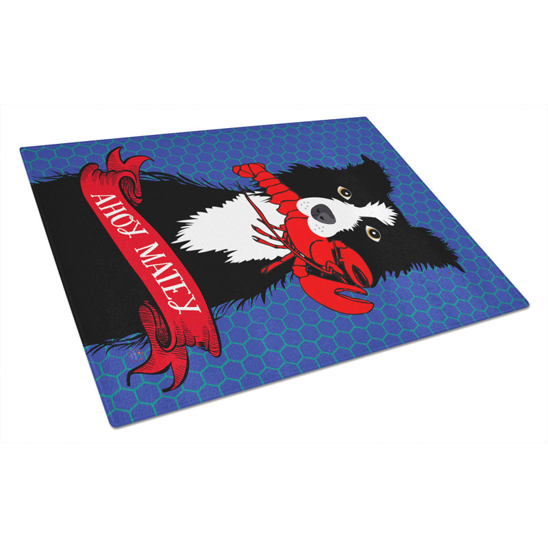 Planche à découper matey bordure nautique collie ahoy en verre trempé caroline