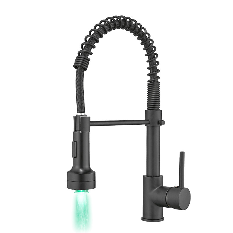 Robinet de cuisine contemporain noir avec DEL et abattant, classe de levier simple noir, design