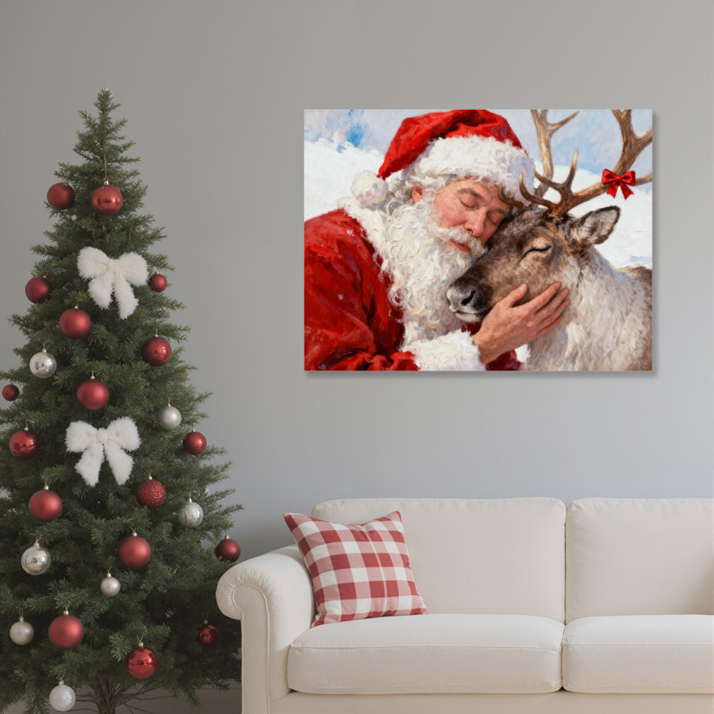 Santa Reindeer Affection Canvas Wall Art, 12" H x 18" W