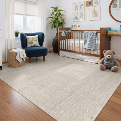 Tapis lavable à rayures rétro antidérapant (beige)