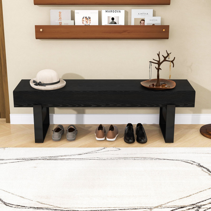 Modern Multi-Functional Bench with Sturdy Legs, Thick MDF Top, Black