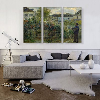 " Monet Painting His Garden at Argenteuil 1873 " by Pierre-Auguste Renoir 3 Piece Art Oil Painting