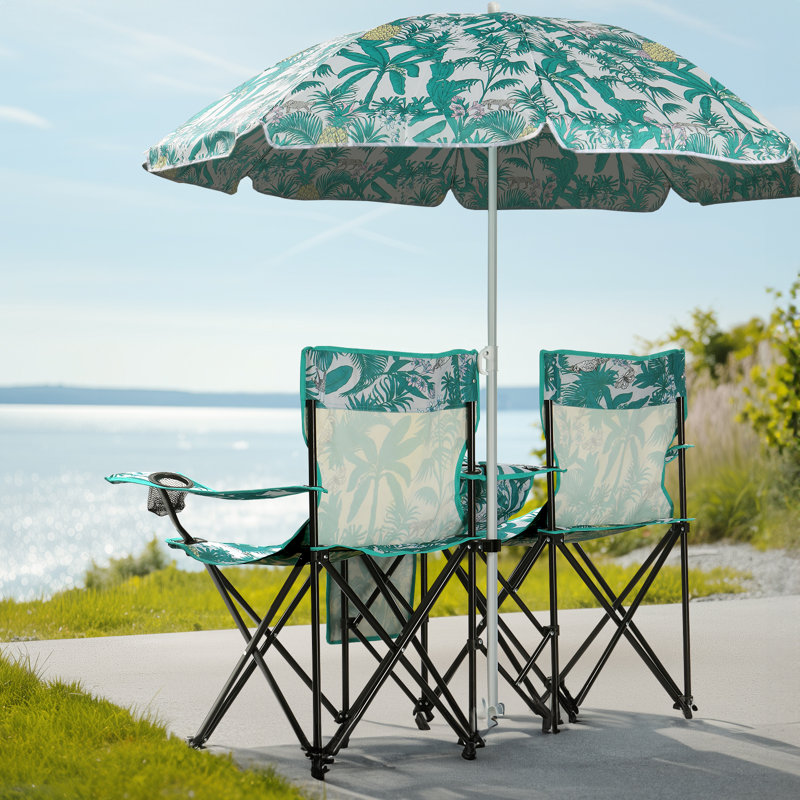 Portable Two Person Fishing Chair With Removable Umbrella, Green