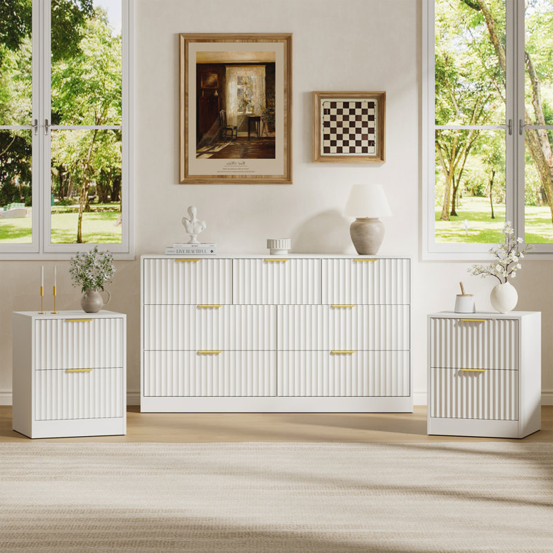 3-Piece 7-Drawer Dresser & 2-Drawer Nightstand Set, White