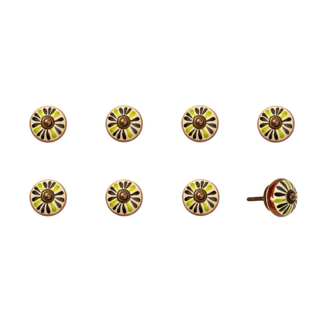 Hand Painted 1.5" Diameter Mushroom Knob (Set of 8) Taj Hotel