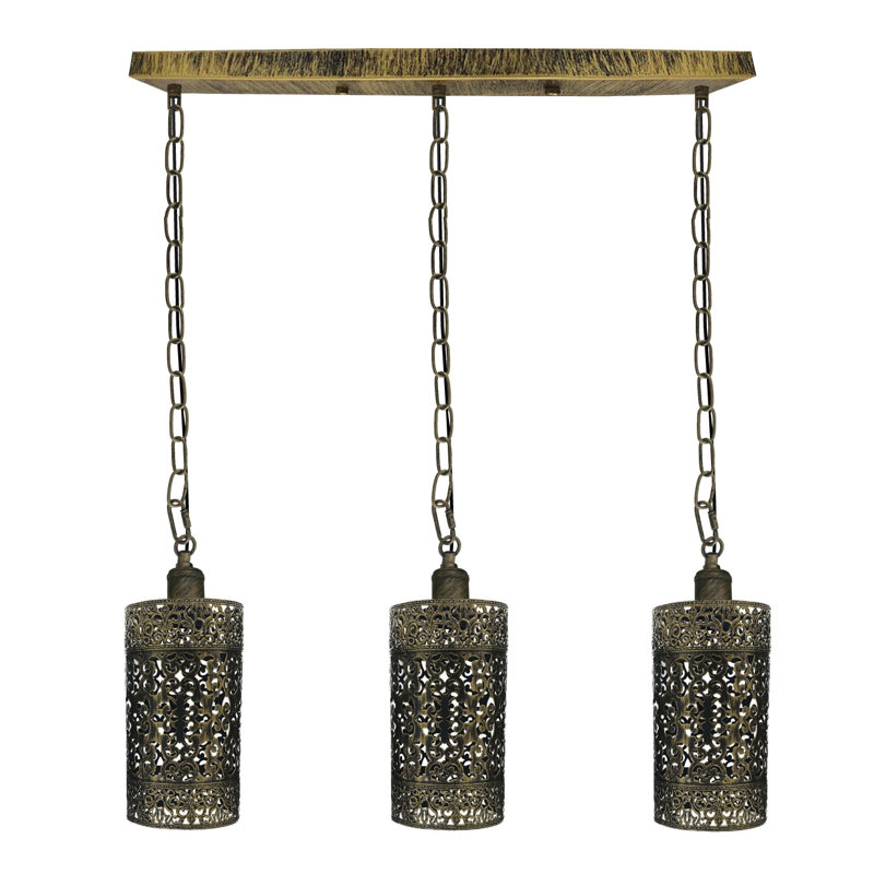 3 - Light Kitchen Island Pendant, Brushed Brass