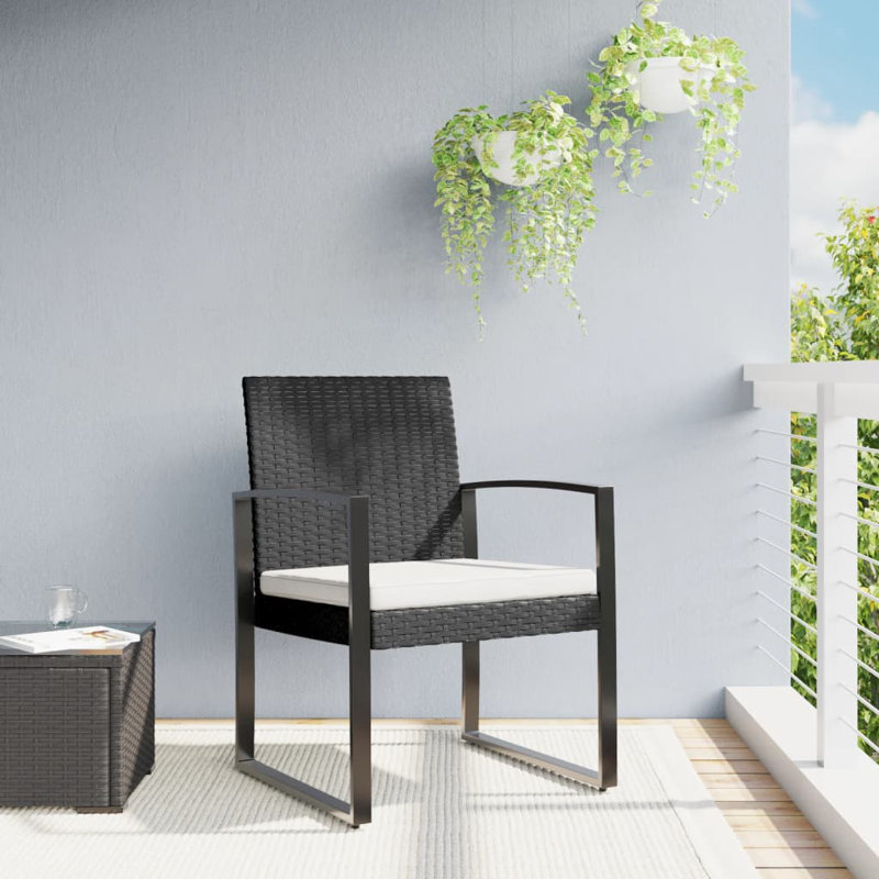 Chaises de patio en rotin PP, Blanc crème, Noir / gris anthracite