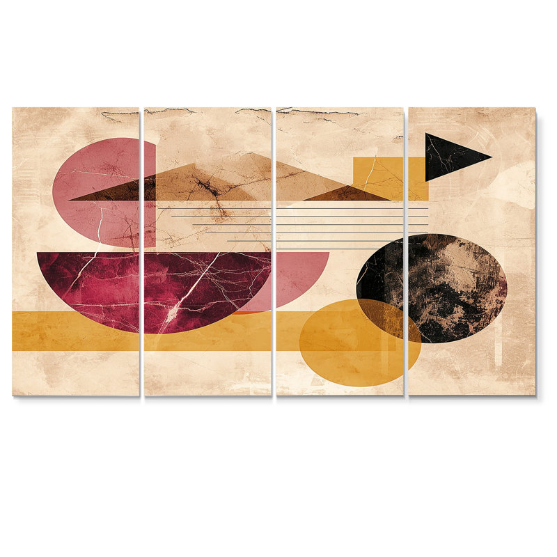 Minimalisme rose Boho Glam Harmony - art mural géométrique sur toile 4 pièces, H 32 po x l 64 po