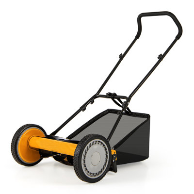 Durable 16 Inch Manual Push Lawn Mower With 5 Sharp Steel Blades And Detachable Grass Catcher Bag For Backyard Garden Yard Lawn Care Use