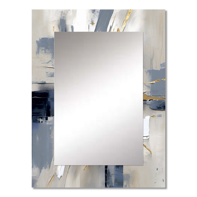 Grey and Gold Transcendent Impressions I - Abstract Shapes Wall Mirror, Modern Decorative Mirror, Printed Metal Art